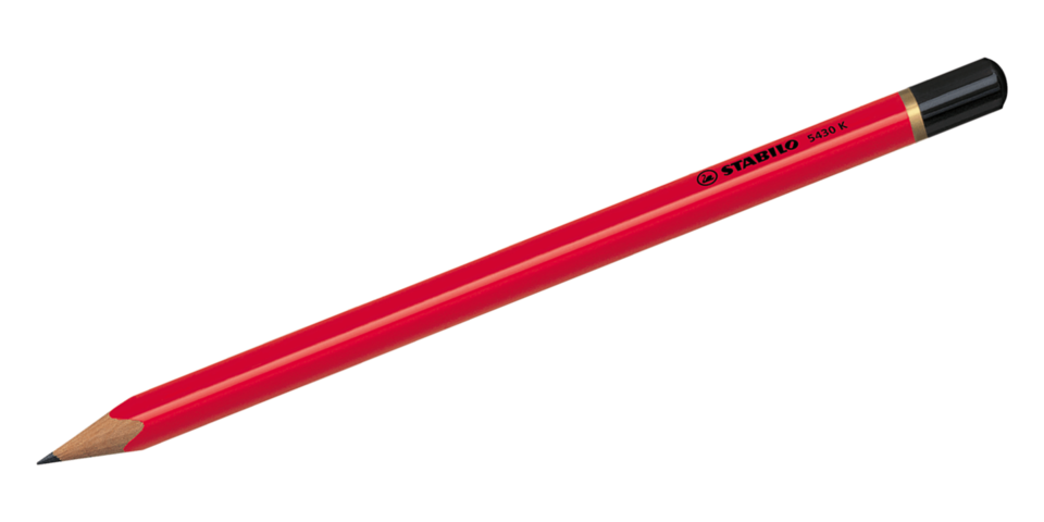 Roter Holzstift mit schwarzer Spitze und schwarzem Ende, Beschriftung STABILO 5430 K