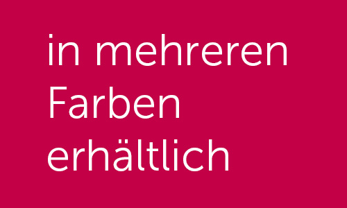 Text auf rotem Hintergrund: in mehreren Farben erhältlich